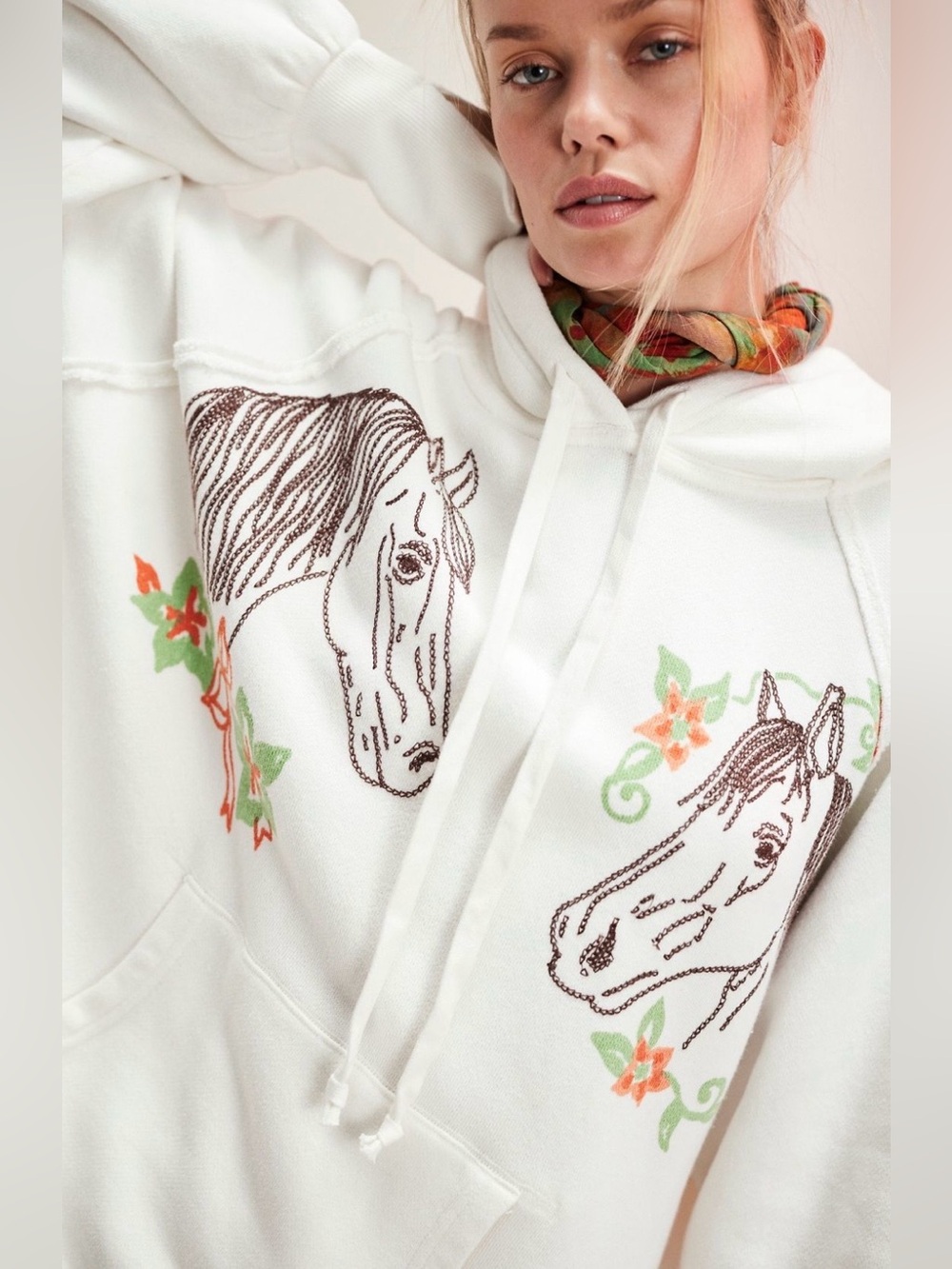 NWT Free People Keepsake Hoodie in the horse combo size large